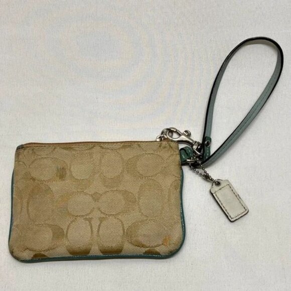Coach Small Wristlet Multicolor Colorblock Wallet Signature Khaki Canvas GUC - Picture 7 of 11